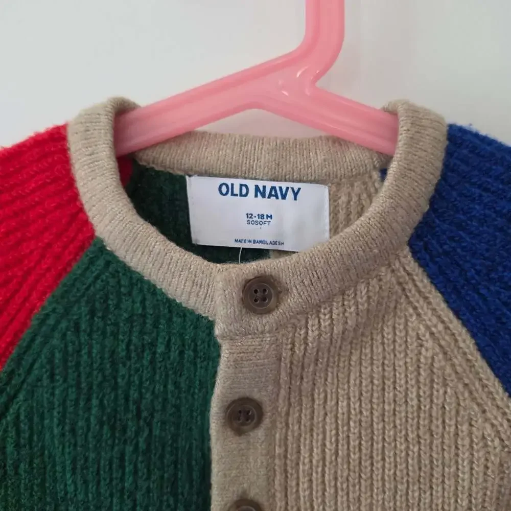 Old Navy SoSoft Colorblock Primary Knit One-Piece Romper for Baby Sz 12-18M NWT